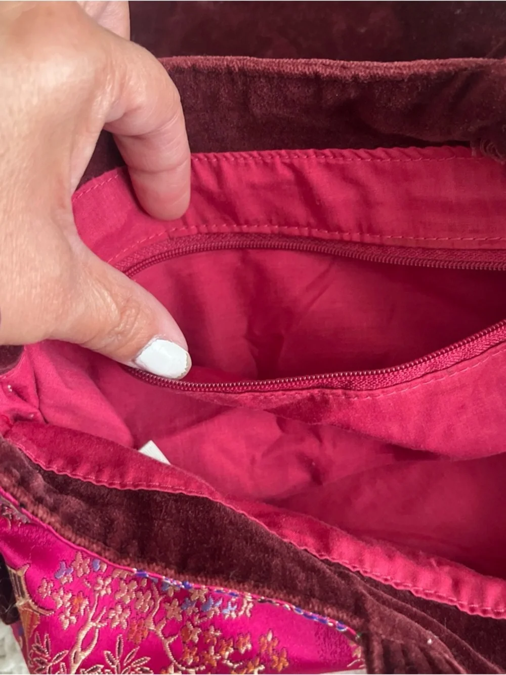 Old Navy Boho Bag Tote Pink Y2k Cotton Polyester Velvet Sateen Chinese Floral